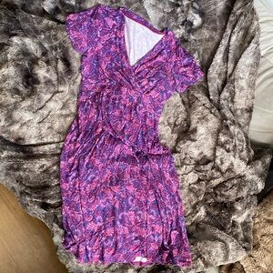 L.L.Bean colorful lightweight mid calf dress sz S reg- a fun pullover dress! GUC